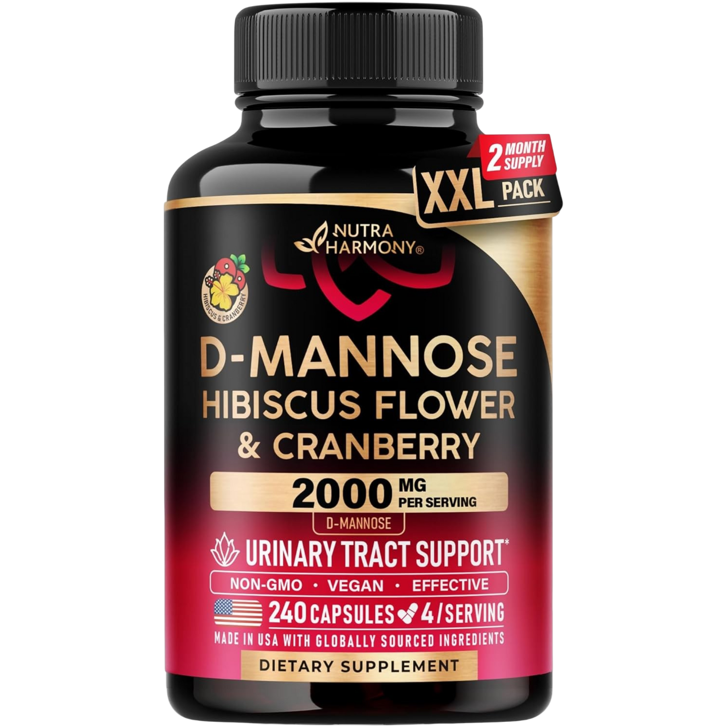 D-Mannose 2000 mg with Cranberry & Hibiscus | Urinary Tract Support Capsules