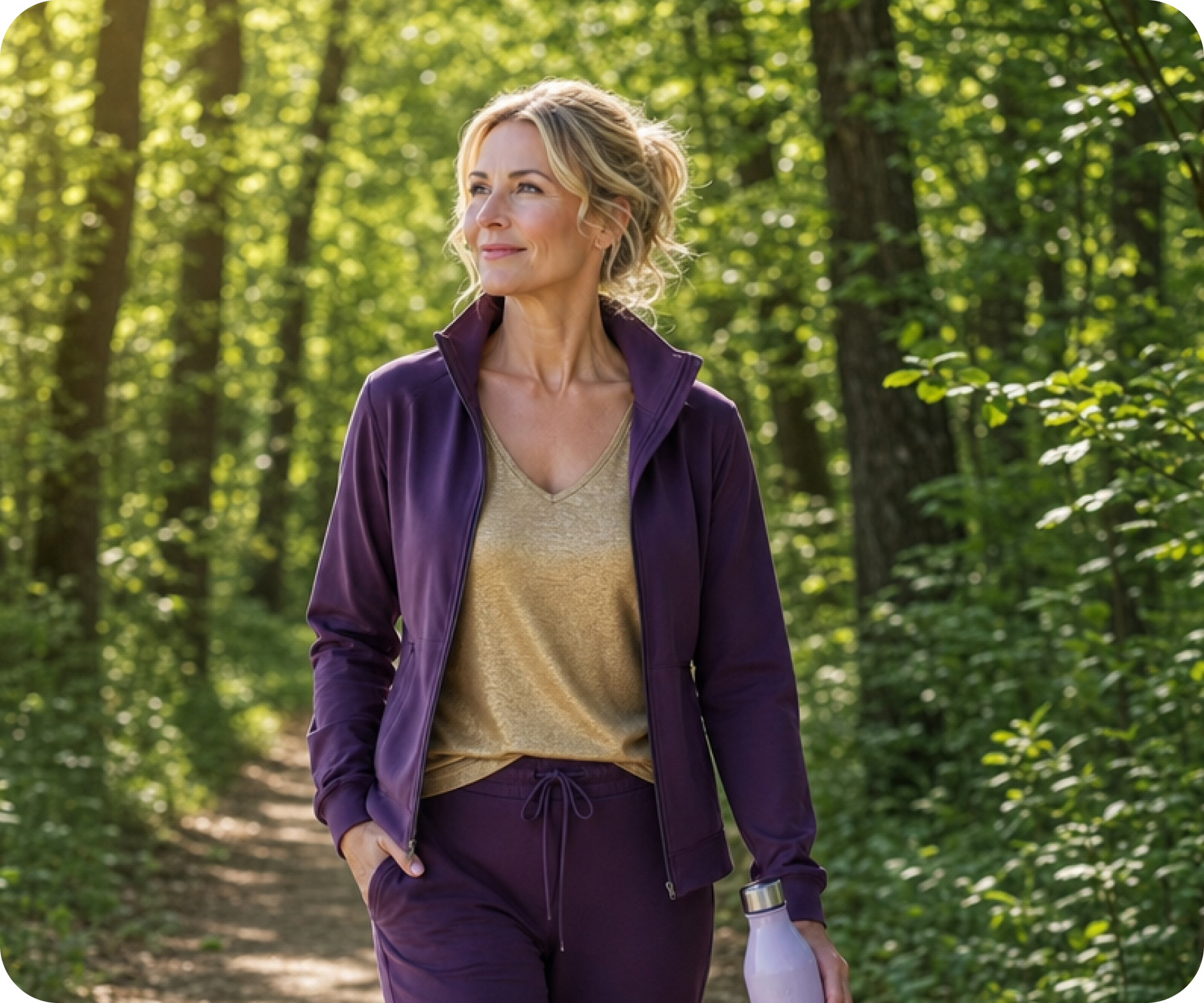 Woman walking through a forest