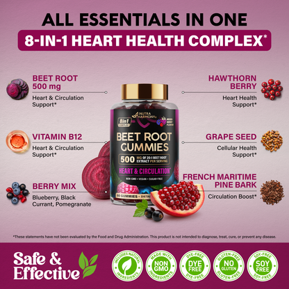 Beet Root Gummies 500mg - Blood Pressure Supplement - Sugar-Free, 60pcs