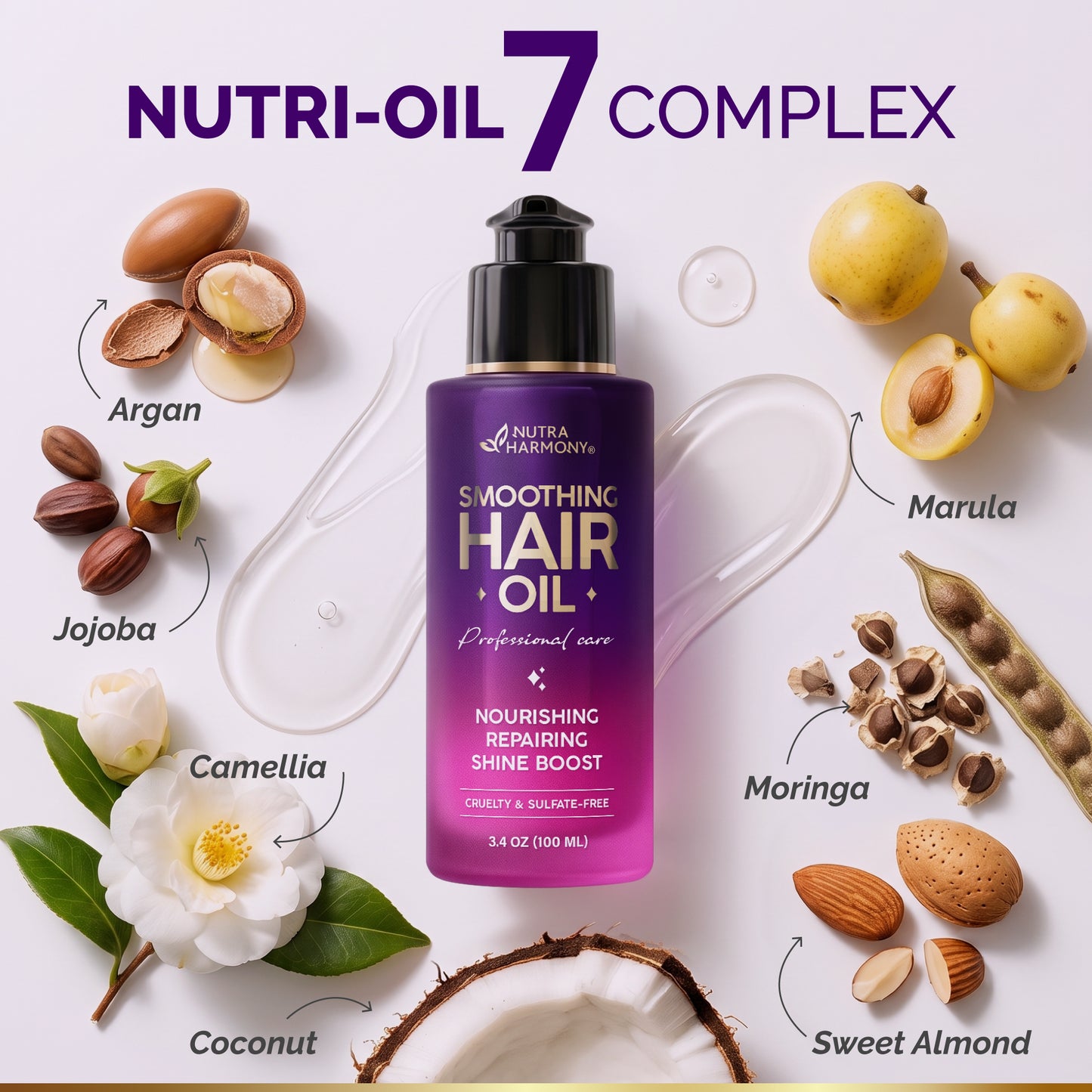 Anti-Frizz Hair Oil for Dry, Curly & Damaged Hair – Hair Treatment, 3.4oz