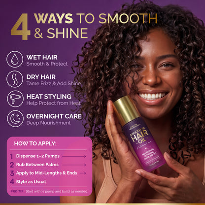Anti-Frizz Hair Oil for Dry, Curly & Damaged Hair – Hair Treatment, 3.4oz