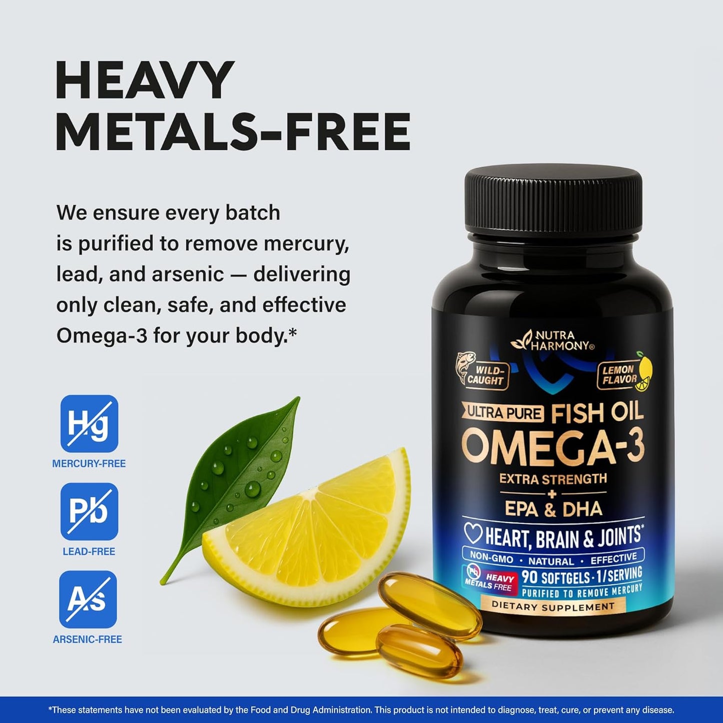 Omega 3 Fish Oil Supplement 3600 mg. Burpless, Lemon Flavored, 90 Softgels