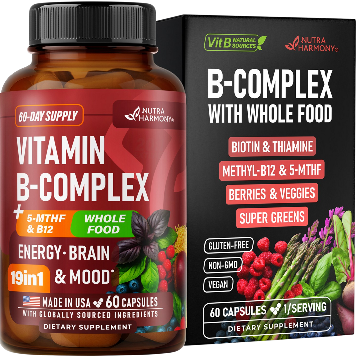 Vitamin B Complex with Astragalus & Whole Food Blend for Energy, Metabolism & Brain