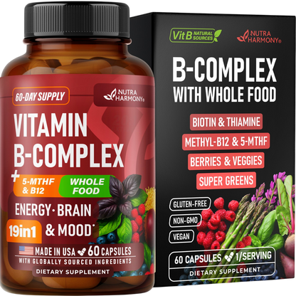 Vitamin B Complex with Astragalus & Whole Food Blend for Energy, Metabolism & Brain