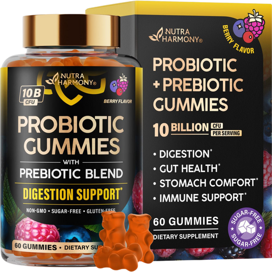 Probiotic Gummies 10B CFU with Prebiotic Fiber for Digestion & Immune Support