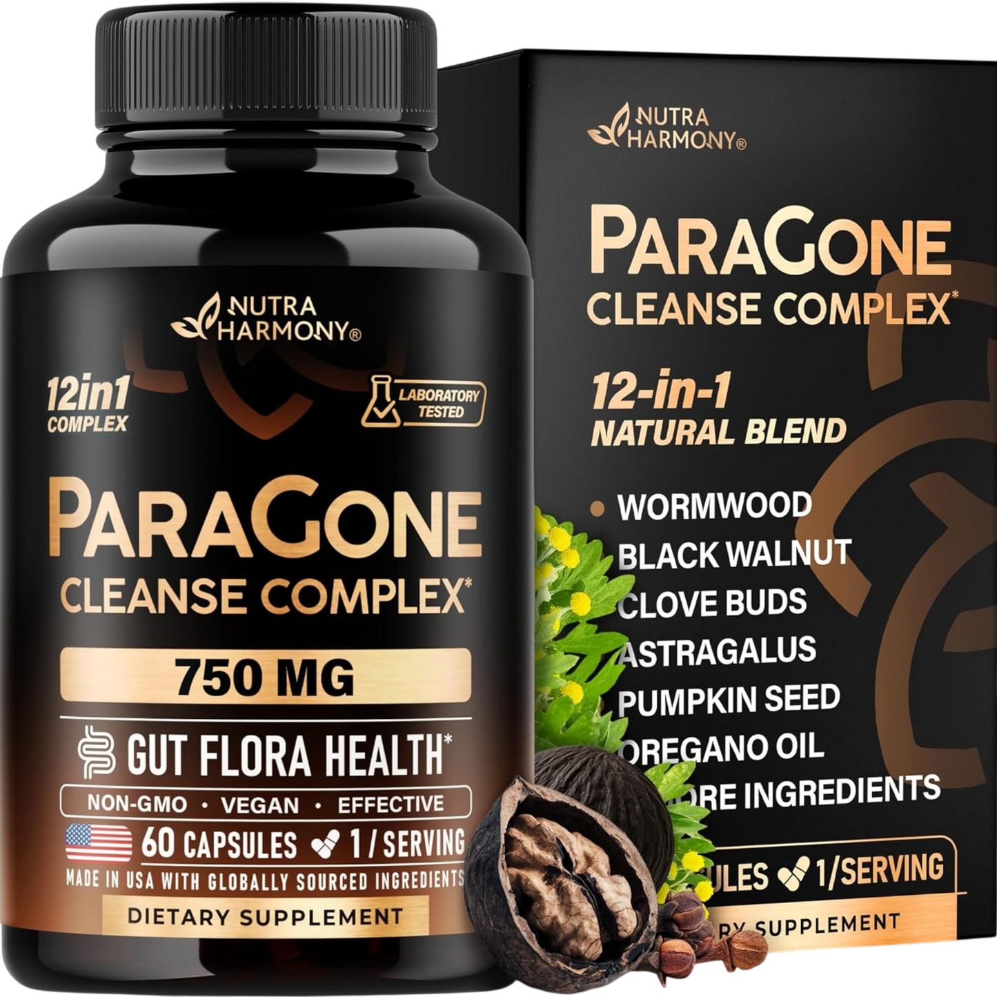 ParaGone Cleanse Complex for Men & Women with Wormwood, Black Walnut, Clove, Astragalus etc.