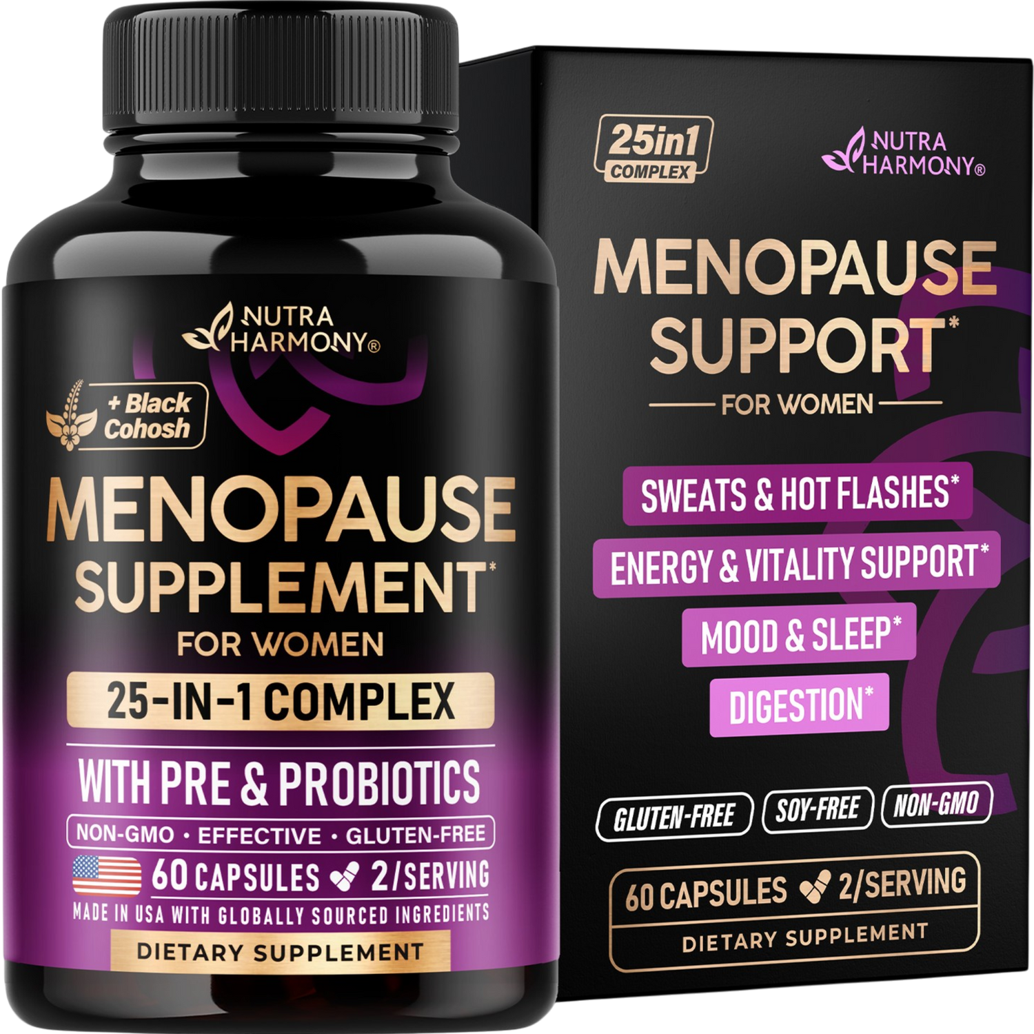 Menopause Supplement for Women with Dong Quai, Black Cohosh, Prebiotics & Probiotics