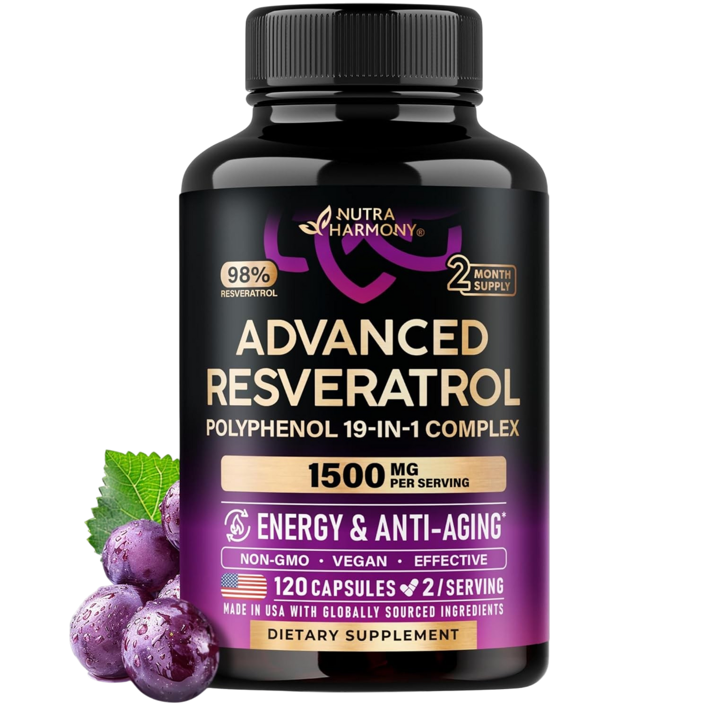 Resveratrol Polyphenol 15-in-1 Complex 1500 mg Capsules
