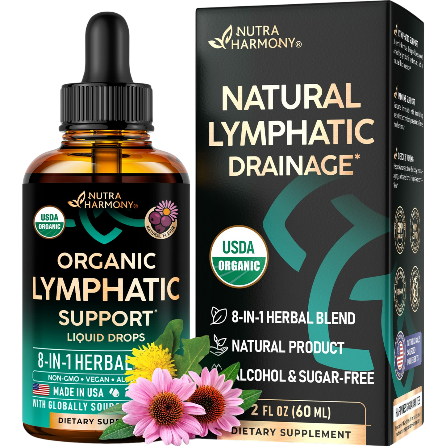USDA Organic Lymphatic Support 8-in-1 Herbal Blend Liquid Drops