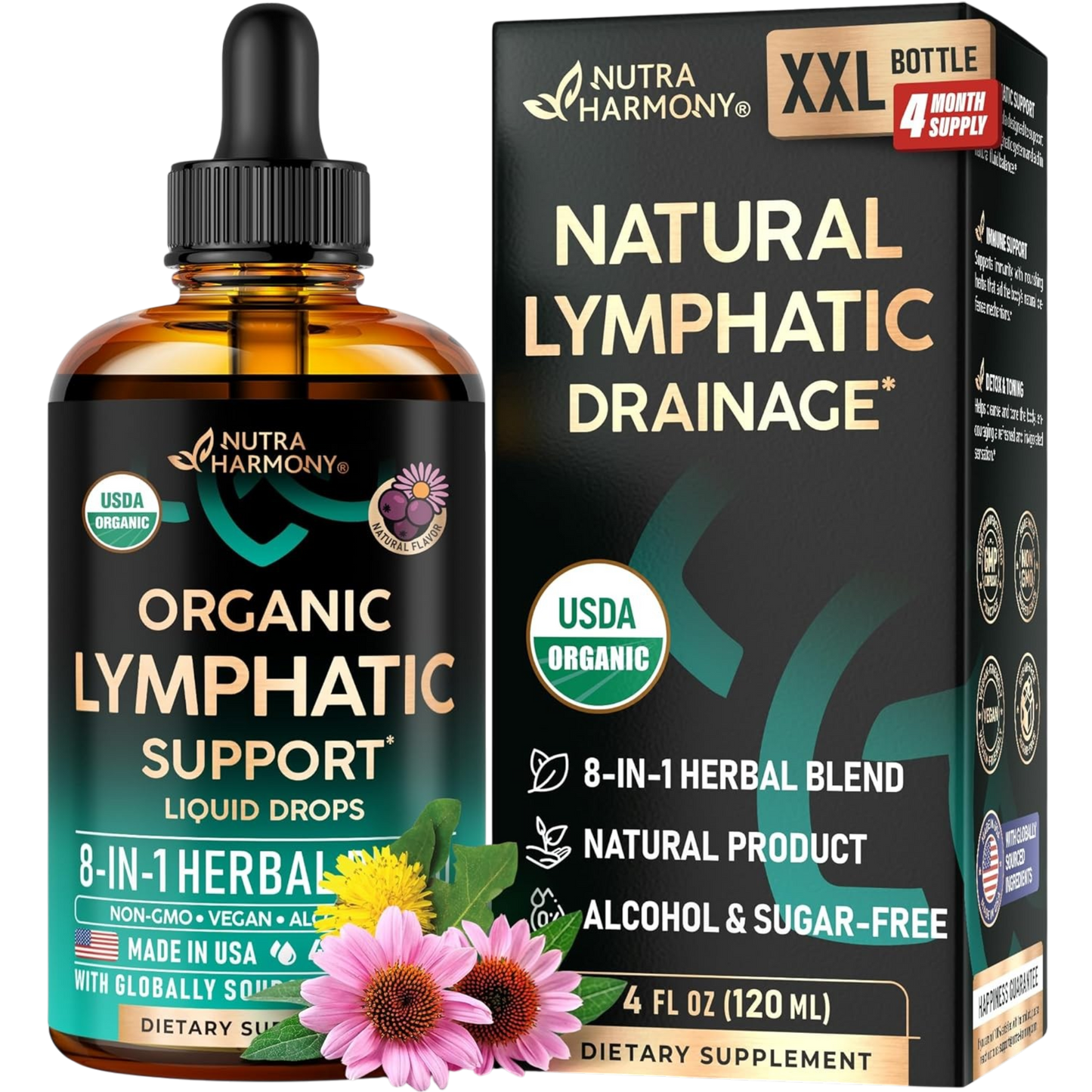 USDA Organic Lymphatic Support 8-in-1 Herbal Blend Liquid Drops