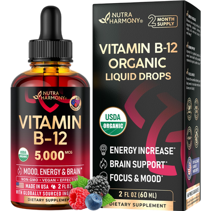 USDA Organic Vitamin B12 Liquid Drops at Methylcobalamin Form