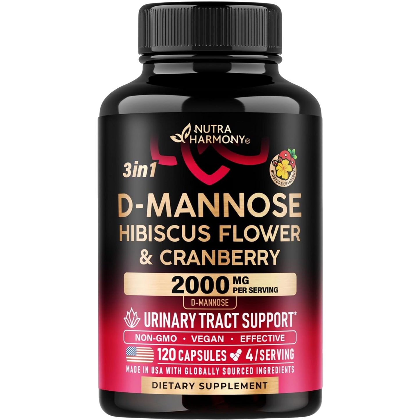 D-Mannose 2000 mg with Cranberry & Hibiscus | Urinary Tract Support Capsules