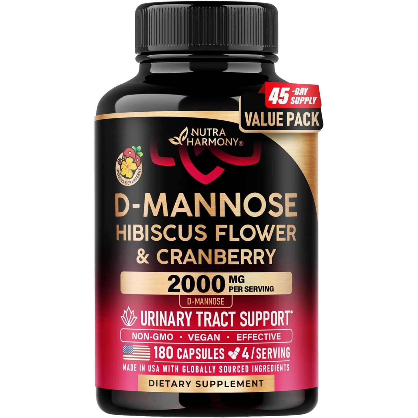 D-Mannose 2000 mg with Cranberry & Hibiscus | Urinary Tract Support Capsules