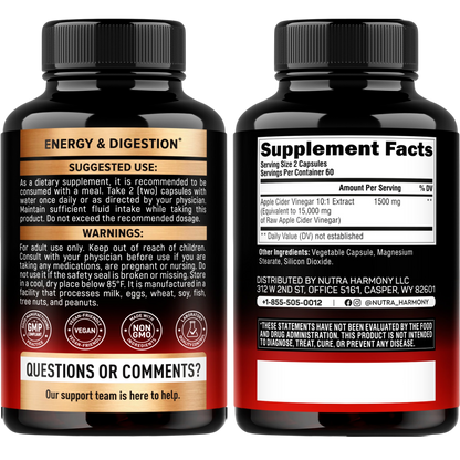 Apple Cider Vinegar Capsules for Energy, Metabolism & Weight Loss Support