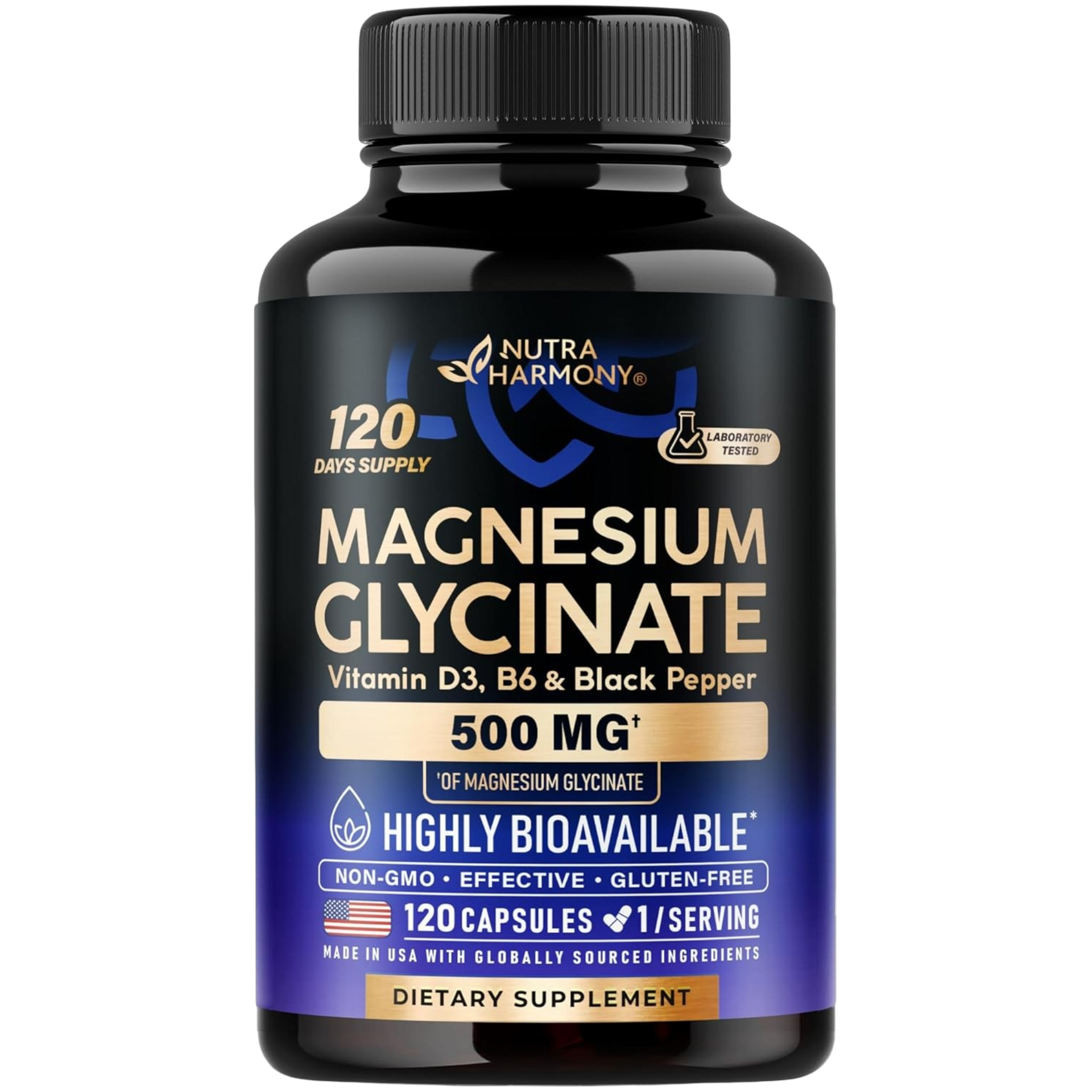 Magnesium Glycinate 500 mg with Vitamin D3, B6 & Black Pepper