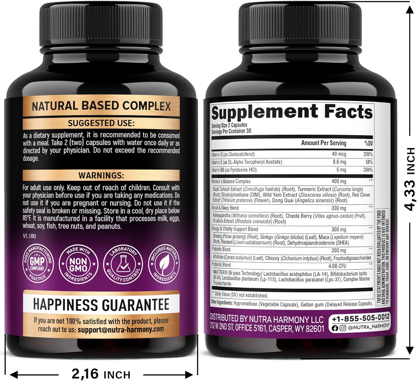 Menopause Supplement for Women with Dong Quai, Black Cohosh, Prebiotics & Probiotics
