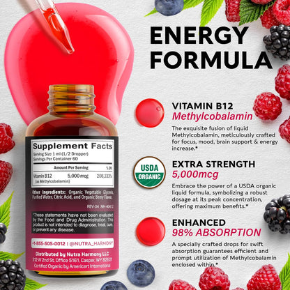 USDA Organic Vitamin B12 Liquid Drops at Methylcobalamin Form
