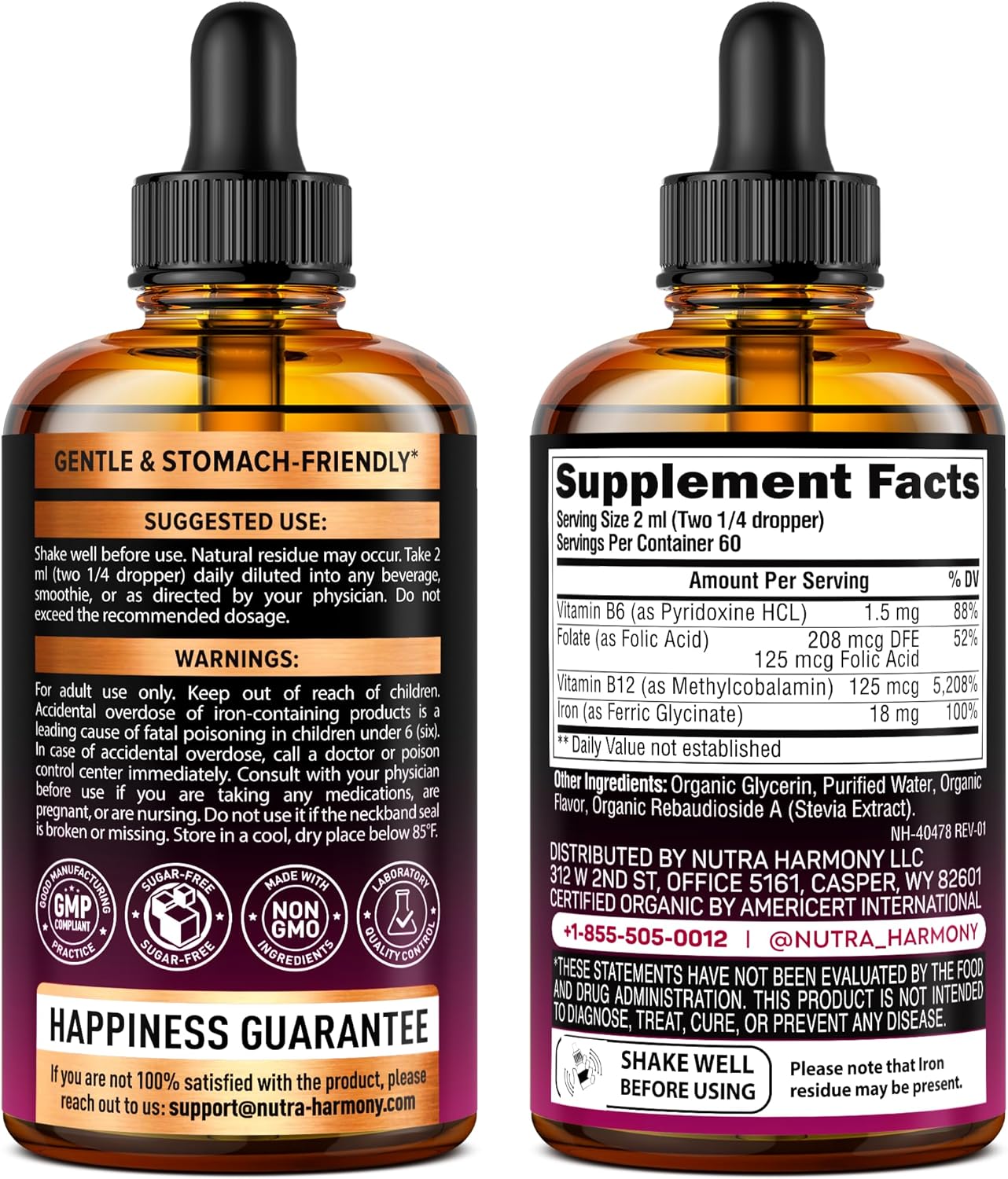 USDA Organic Iron 18 mg | High Absorption Ferric Glycinate Liquid Drops