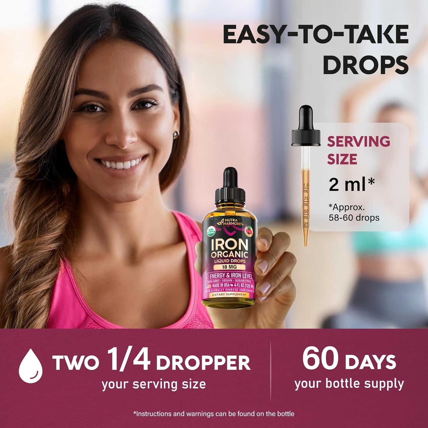 USDA Organic Iron 18 mg | High Absorption Ferric Glycinate Liquid Drops