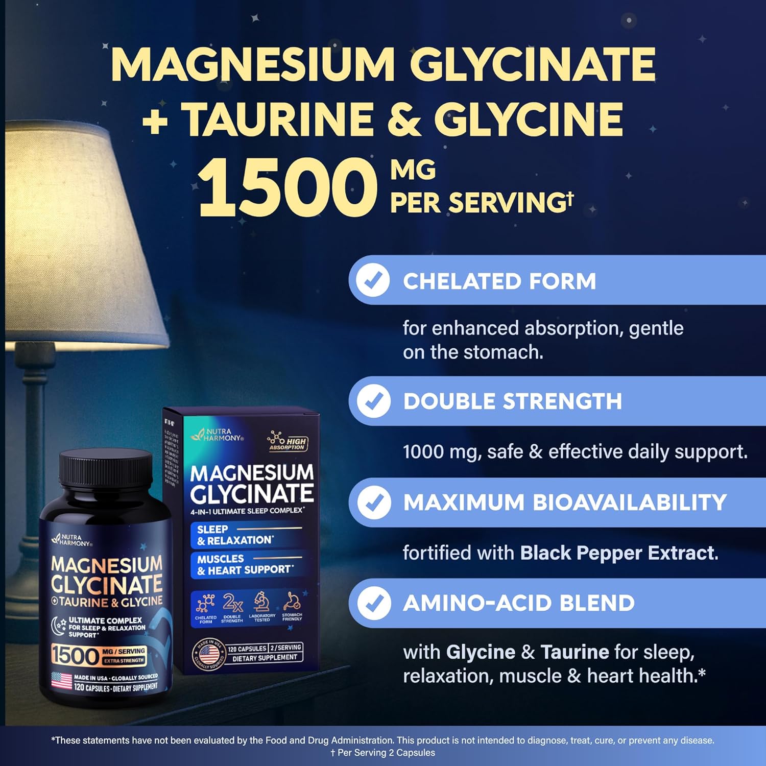 Magnesium Glycinate for Sleep with Taurine & Glycine 1500 mg