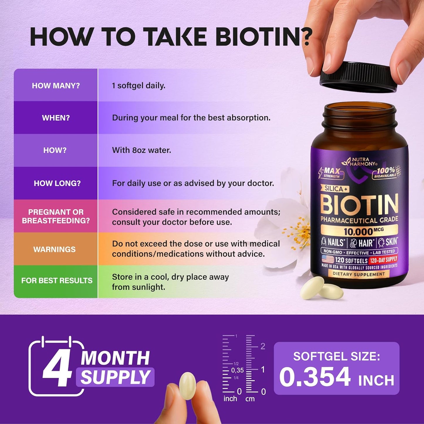 Pharmaceutical Grade Biotin 10,000 & Silica Softgels