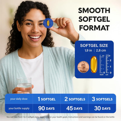 Omega 3 Fish Oil Supplement 3600 mg. Burpless, Lemon Flavored, 90 Softgels