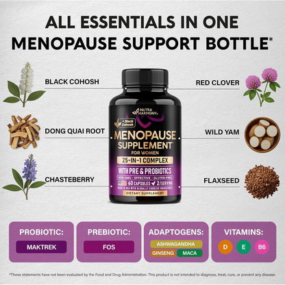 Menopause Supplement for Women with Dong Quai, Black Cohosh, Prebiotics & Probiotics
