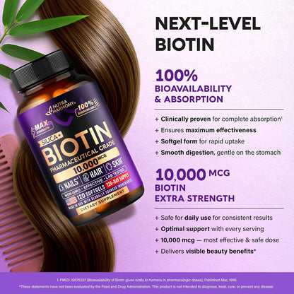 Pharmaceutical Grade Biotin 10,000 & Silica Softgels