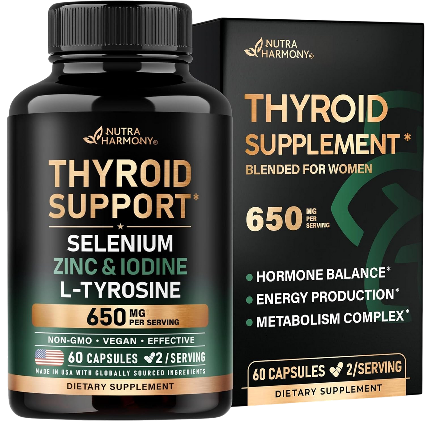 Thyroid Support with Selenium, Zinc & Iodine, L-Tyrosine, Magnesium, Adaptogen Herbs