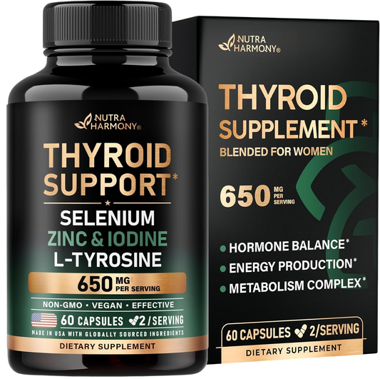 Thyroid Support with Selenium, Zinc & Iodine, L-Tyrosine, Magnesium, Adaptogen Herbs