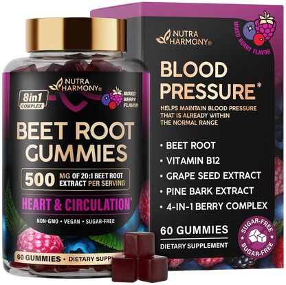 Beet Root Gummies 500mg - Blood Pressure Supplement - Sugar-Free, 60pcs