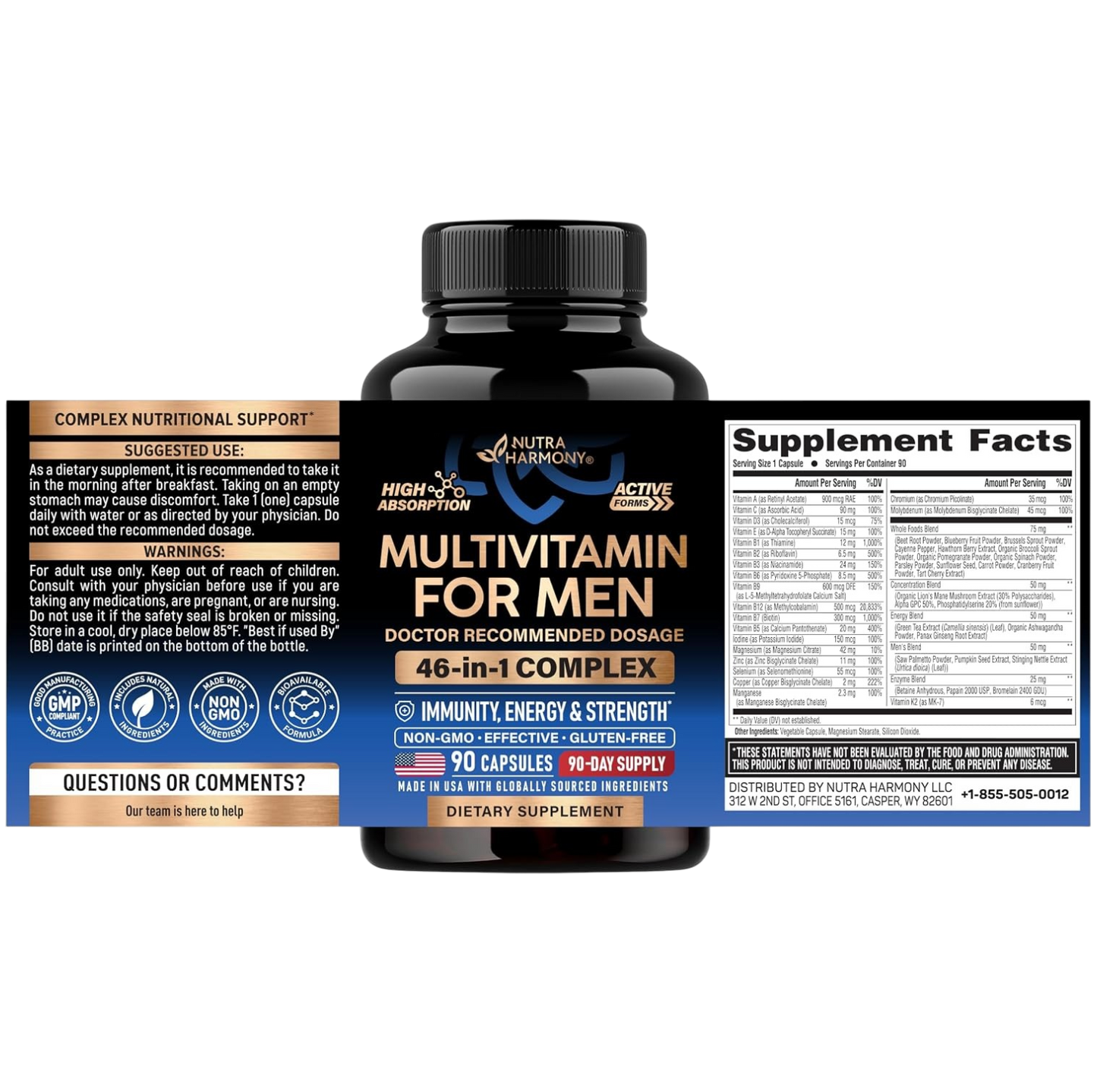 Complete 46-in-1 Multivitamin for Men | 90 Capsules, 90-Day Supply