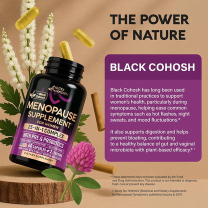 Menopause Supplement for Women with Dong Quai, Black Cohosh, Prebiotics & Probiotics