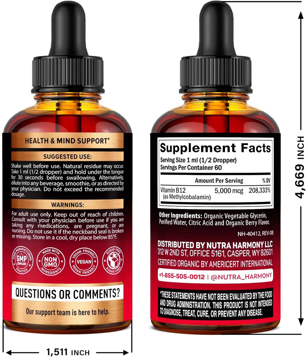 USDA Organic Vitamin B12 Liquid Drops at Methylcobalamin Form