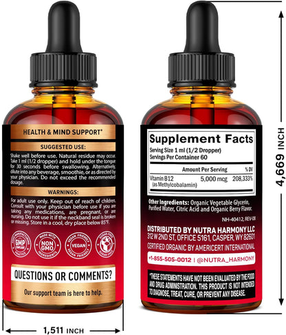 USDA Organic Vitamin B12 Liquid Drops at Methylcobalamin Form