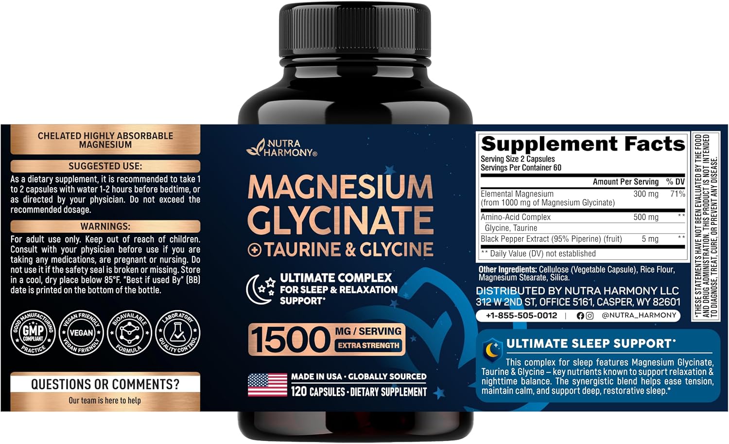 Magnesium Glycinate for Sleep with Taurine & Glycine 1500 mg