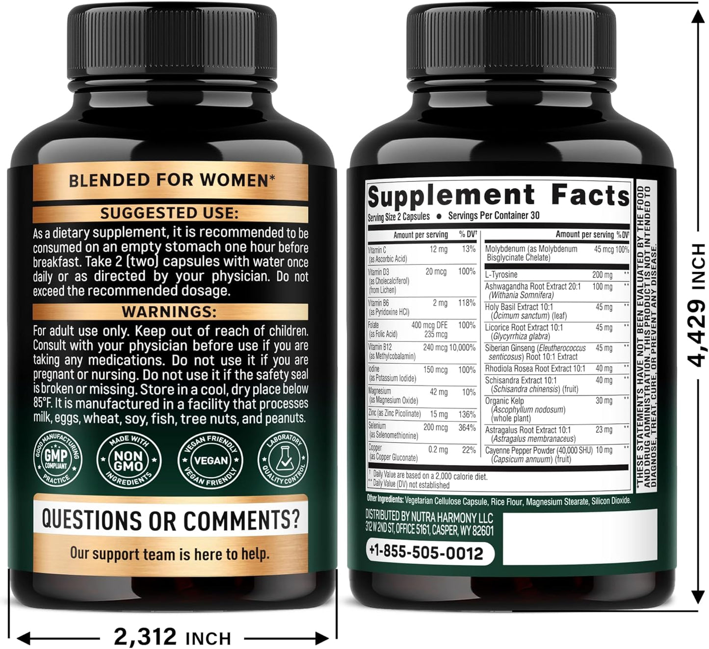 Thyroid Support with Selenium, Zinc & Iodine, L-Tyrosine, Magnesium, Adaptogen Herbs