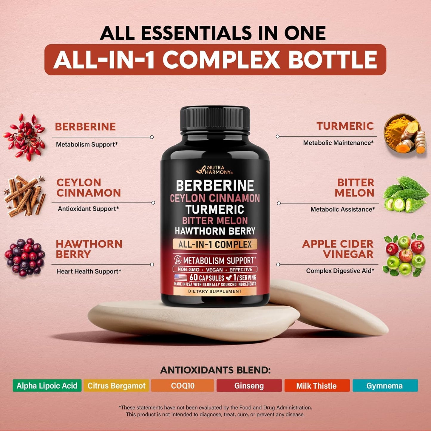 Berberine, Ceylon Cinnamon, Turmeric, ACV & Bitter Melon Complex Capsules