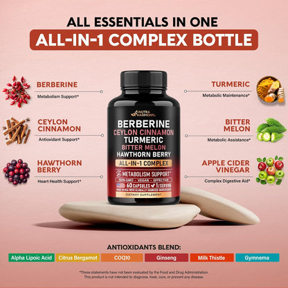 Berberine, Ceylon Cinnamon, Turmeric, ACV & Bitter Melon Complex Capsules