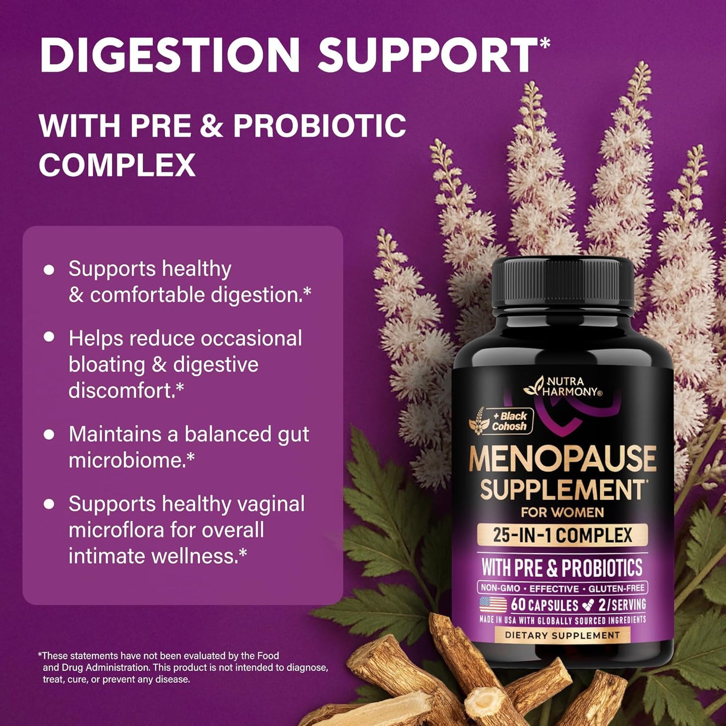 Menopause Supplement for Women with Dong Quai, Black Cohosh, Prebiotics & Probiotics