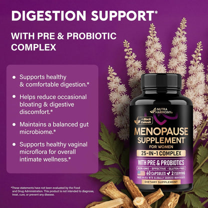 Menopause Supplement for Women with Dong Quai, Black Cohosh, Prebiotics & Probiotics