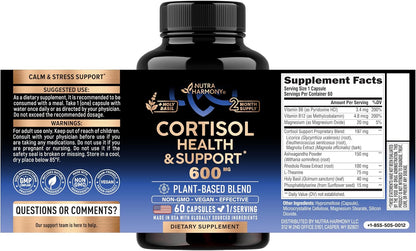 Supplement Facts: B6 (Pyridoxine HCl) 3.4 mg, B12 (Methylcobalamin) 4.8 mcg, Magnesium Oxide 20 mg. Proprietary Blend 197 mg [Licorice, Eleutherococcus senticosus, Magnolia Extract], Ashwagandha 150 mg, Rhodiola Rosea Extract 100 mg, L-Theanine 75 mg, Holy Basil 40 mg, Phosphatidylserine 15 mg. Other Ingredients: Hypromellose, Microcrystalline Cellulose, Magnesium Stearate, Silicon Dioxide.
Suggested Use:
Take 1 capsule daily with water and a meal.
Warnings:
For adult use only. Store below 85°F.