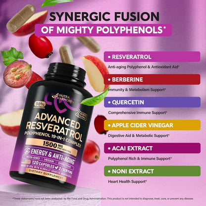 Resveratrol Polyphenol 15-in-1 Complex 1500 mg Capsules