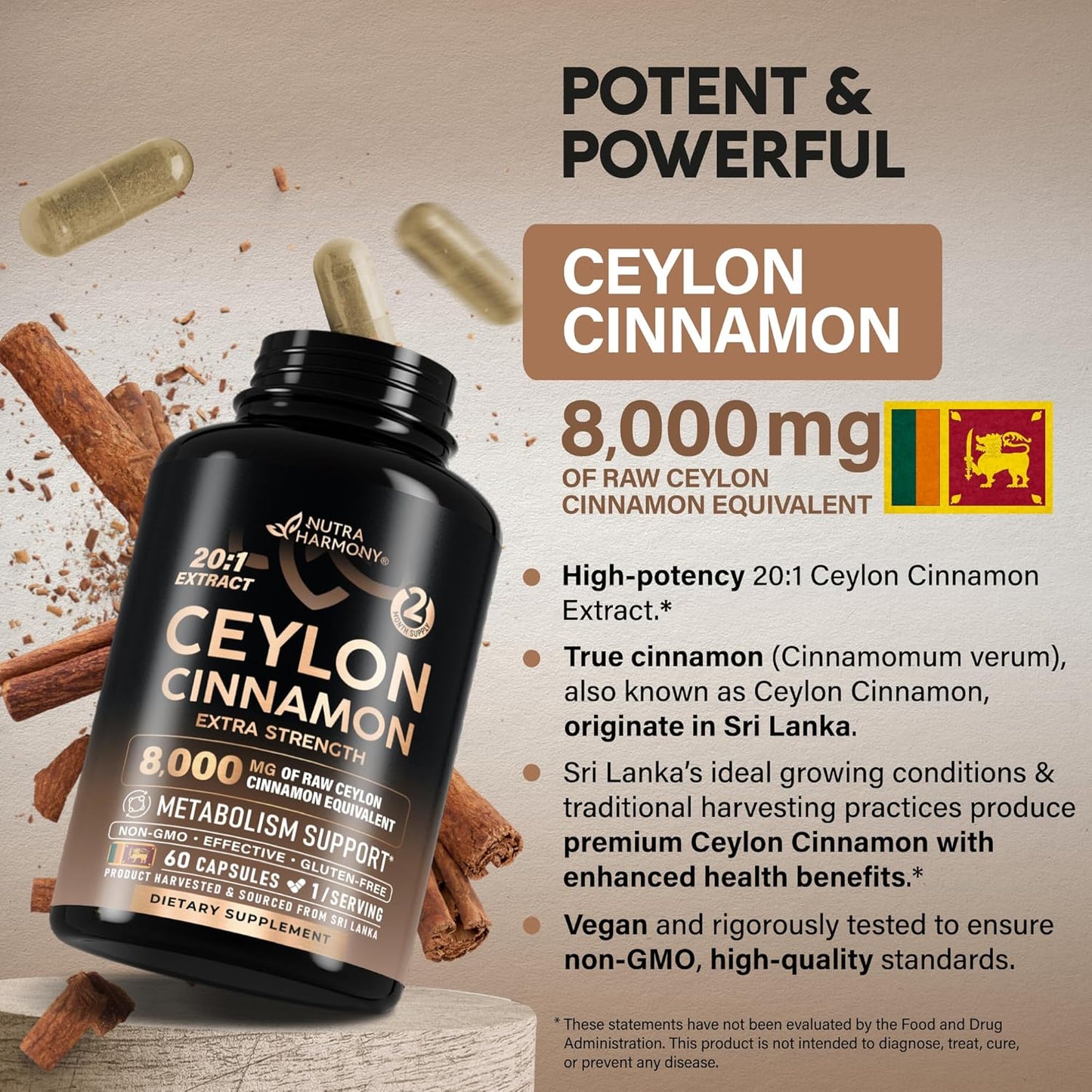 Ceylon Cinnamon 20:1 Extract | Extra Strength Capsules