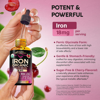 USDA Organic Iron 18 mg | High Absorption Ferric Glycinate Liquid Drops