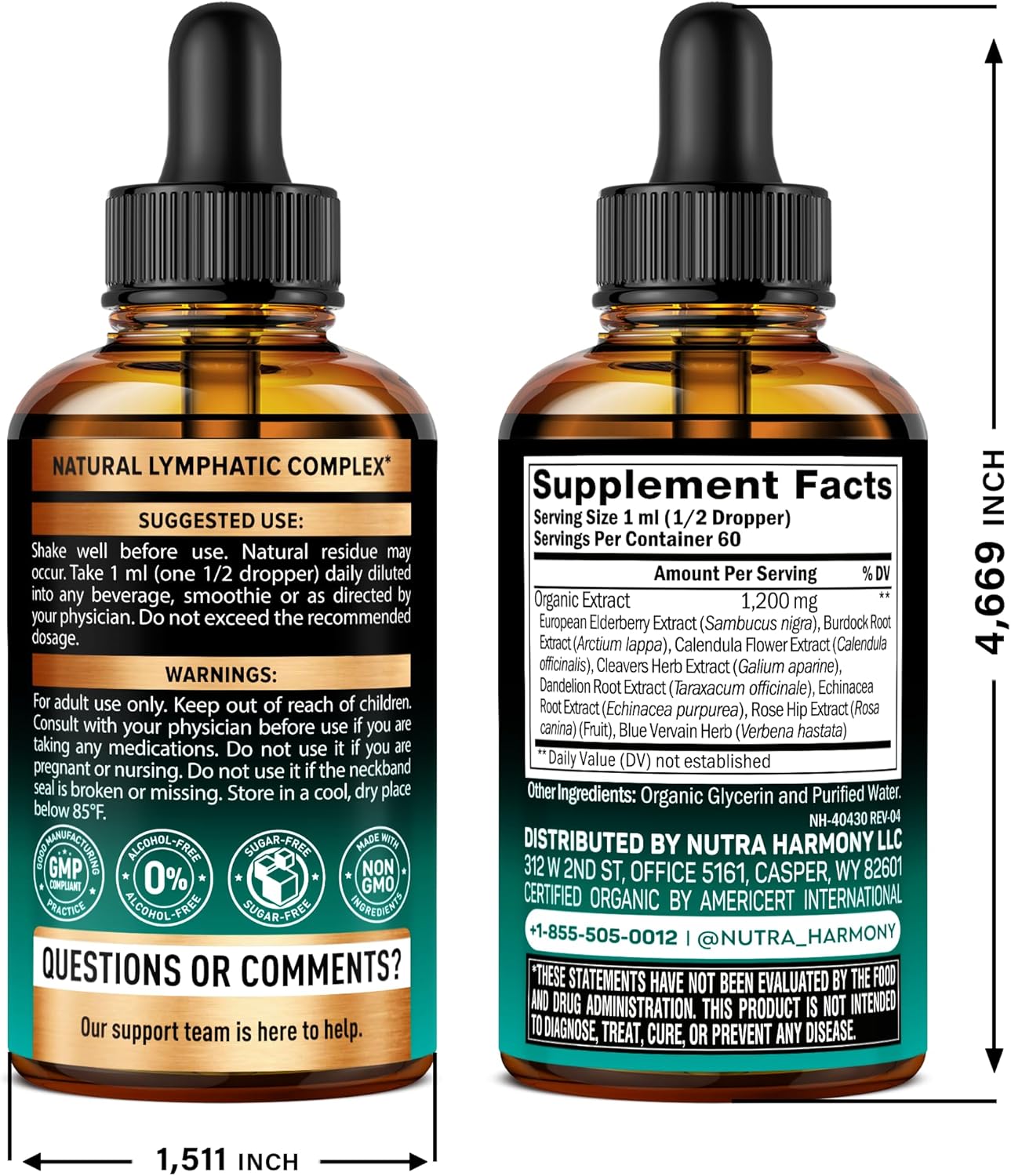 USDA Organic Lymphatic Support 8-in-1 Herbal Blend Liquid Drops
