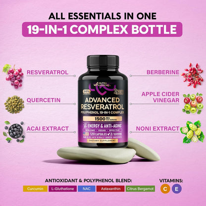 Resveratrol Polyphenol 15-in-1 Complex 1500 mg Capsules
