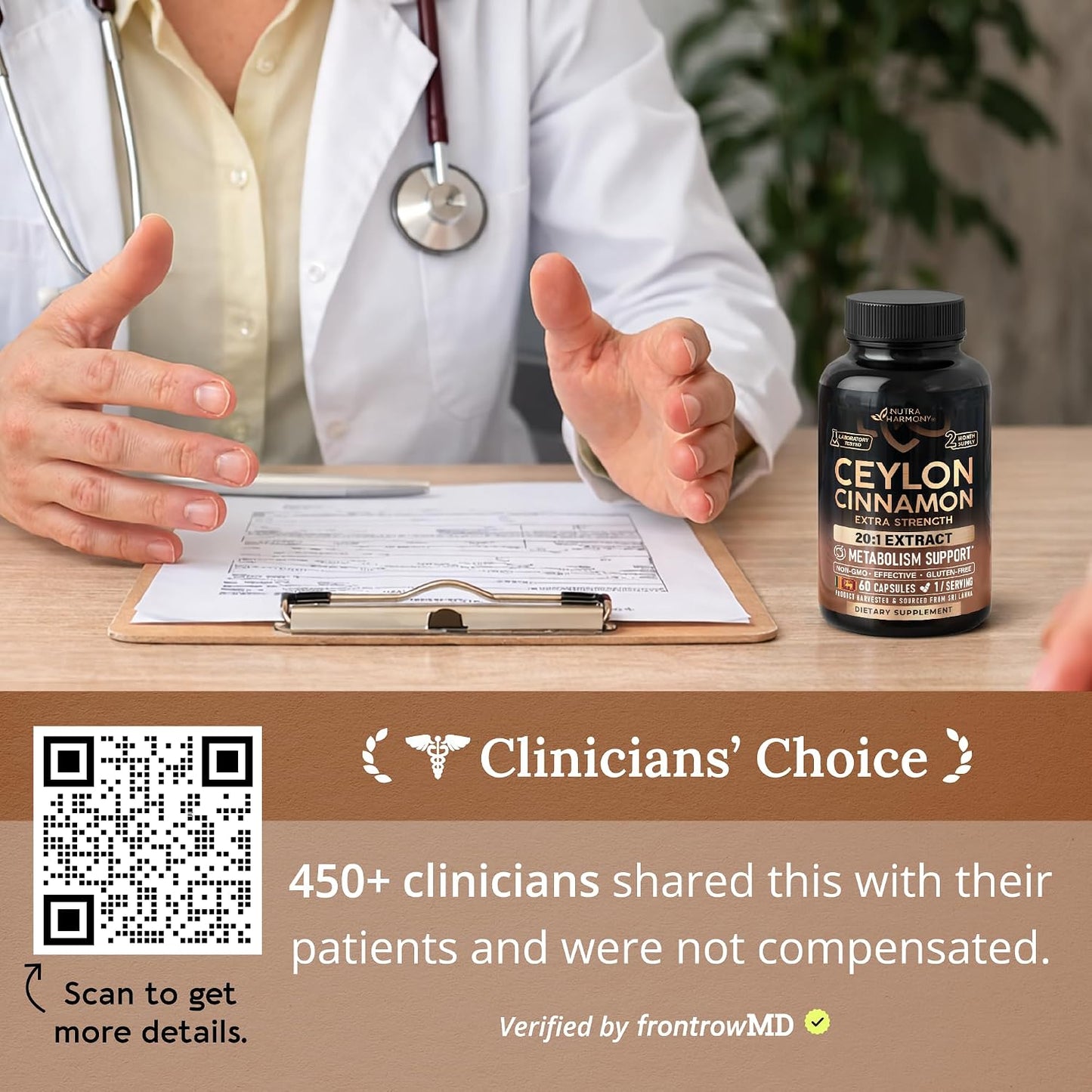 Clinicians' Choice: 450+ clinicians shared this with their patients and were not compensated. Verified by frontrowMD. QR code provided for more details.