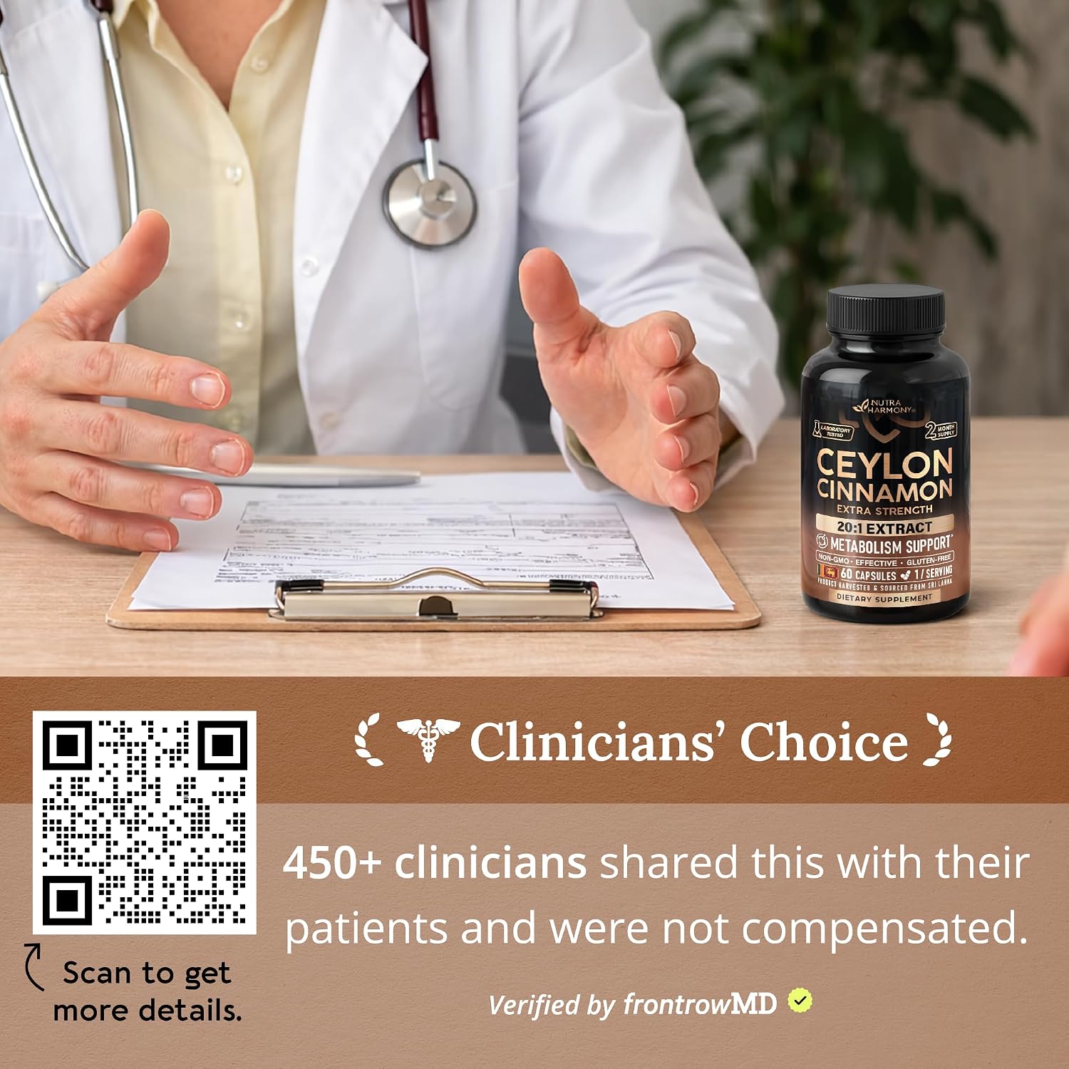 Clinicians' Choice: 450+ clinicians shared this with their patients and were not compensated. Verified by frontrowMD. QR code provided for more details.