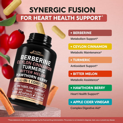 Berberine, Ceylon Cinnamon, Turmeric, ACV & Bitter Melon Complex Capsules